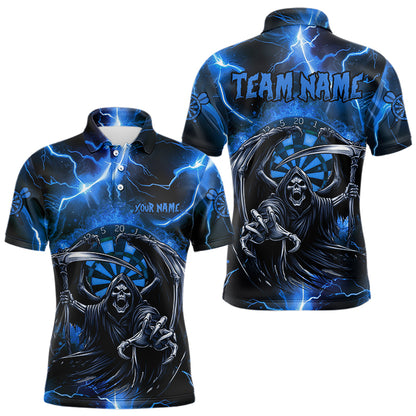 Personalized Blue Grim Reaper Custom Thunder Lightning Men Dart Shirts, 3D Darts Team Jerseys TDM3551