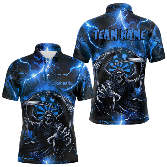 Personalized Blue Grim Reaper Custom Thunder Lightning Men Dart Shirts, 3D Darts Team Jerseys TDM3551