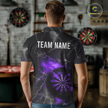 Load image into Gallery viewer, Custom Lightning Flame Purple Dart Shirt For Men, Darts Jersey Pocket Option TDM5914
