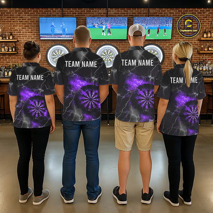 Custom Lightning Flame Purple Dart Shirt For Women, Darts Jersey Pocket Option TDM5914