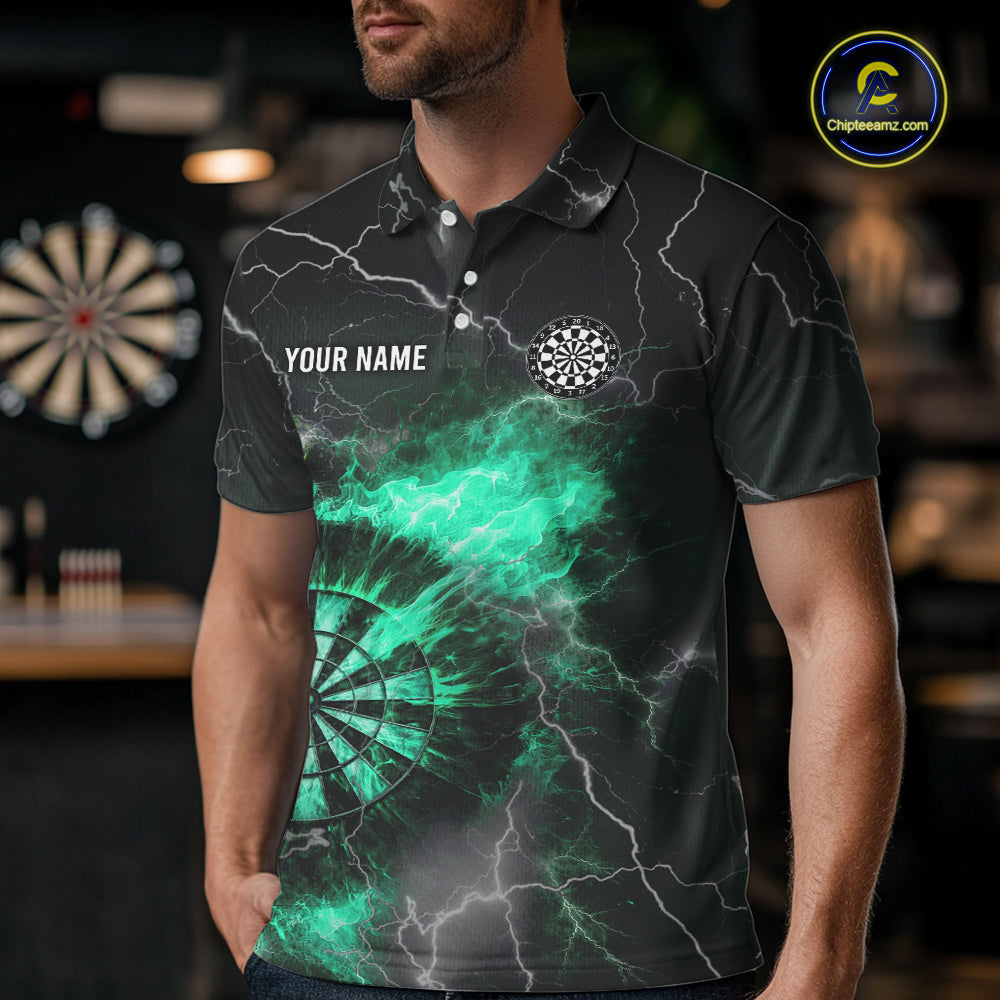 Custom Turquoise Flame Lightning Darts Shirt With Pocket Option For Men TDM5915