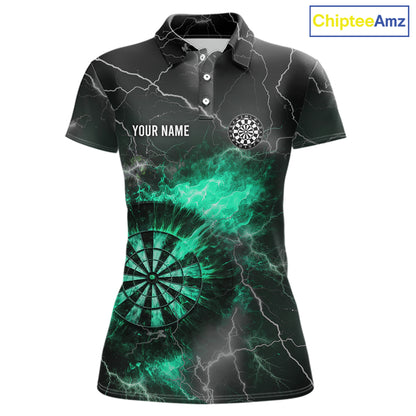 Custom Turquoise Flame Lightning Darts Shirt With Pocket Option For Women TDM5915