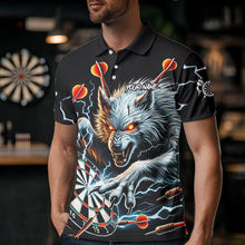 Load image into Gallery viewer, Personalized Wolf Thunder Lightning Darts Polo, Quarter Zip Custom Dart Shirts For Men Darts Jersey TDM3710