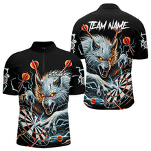 Load image into Gallery viewer, Personalized Wolf Thunder Lightning Darts Polo, Quarter Zip Custom Dart Shirts For Men Darts Jersey TDM3710