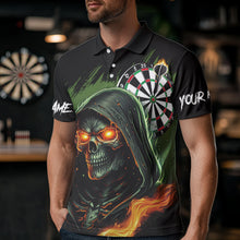 Load image into Gallery viewer, Personalized Green Death Skeleton Fire Dart Shirts For Men Custom Skull Dart Jersey Polo &amp; 1/4 Zip TDM3711