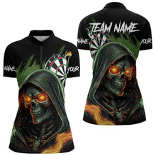 Load image into Gallery viewer, Personalized Green Death Skeleton Fire Dart Shirts For Women Custom Skull Dart Jersey Polo &amp; 1/4 Zip TDM3711