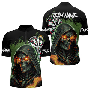 Personalized Green Death Skeleton Fire Dart Shirts For Men Custom Skull Dart Jersey Polo & 1/4 Zip TDM3711