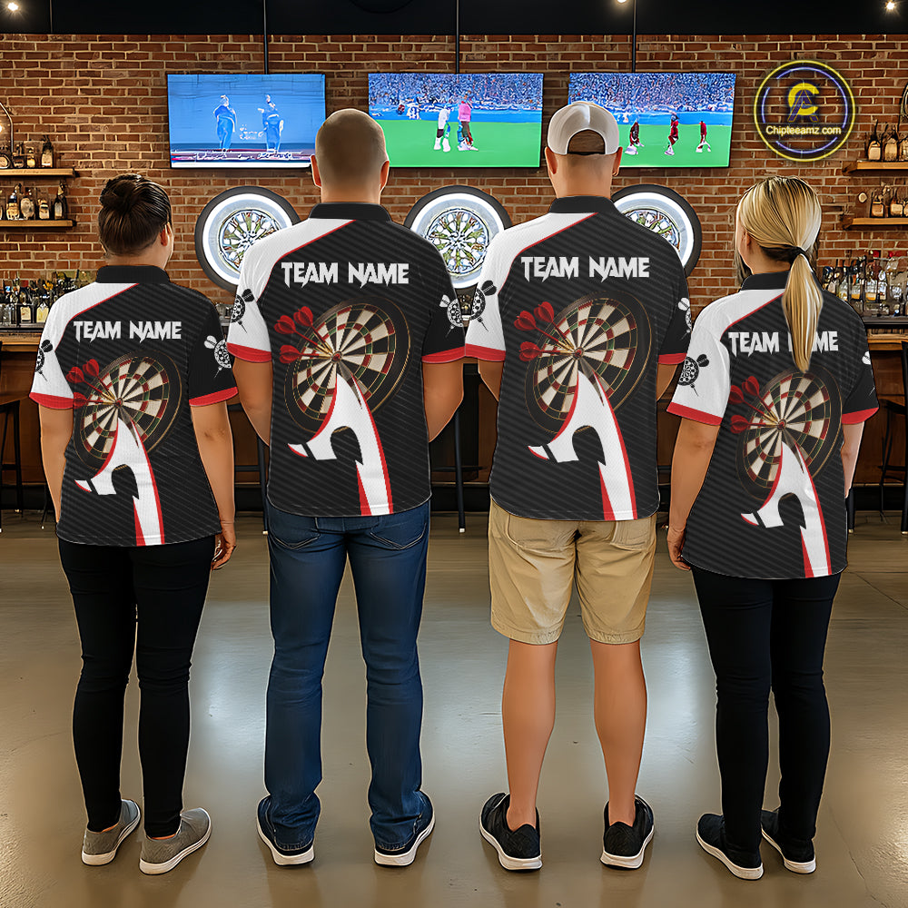 Personalized Darts Polo & Quater Zip For Men Custom Darts Tournament Team Jersey |Red TDM6067