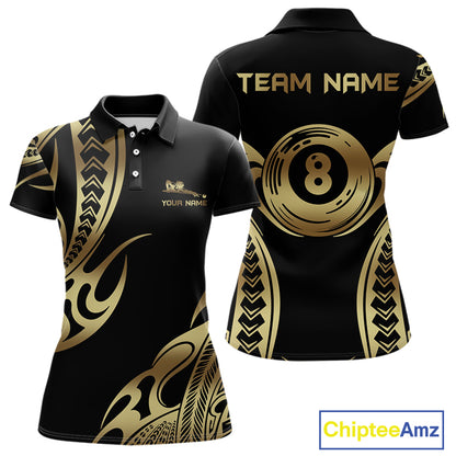 Personalized Black & Gold Tribal Pattern 8 Ball Pool Billiard Shirts For Women Billiard Attire Gifts NYN2821