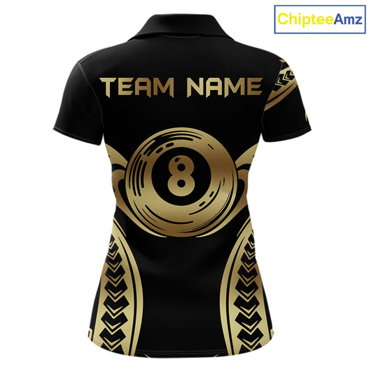 Personalized Black & Gold Tribal Pattern 8 Ball Pool Billiard Shirts For Women Billiard Attire Gifts NYN2821