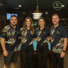 Load image into Gallery viewer, Personalized Black &amp; Gold Tribal Pattern 8 Ball Pool Billiard Shirts For Women Billiard Attire Gifts NYN2821