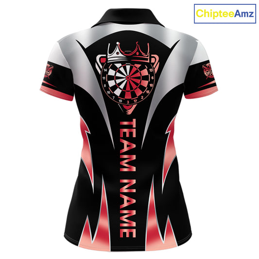 Personalized Crown Darts Shirt For Women Custom Darts Tournament Jersey Team Polo & 1/4 Zip |Red TDM6315