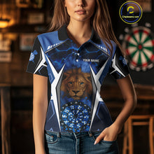 Load image into Gallery viewer, Blue Camo Dartboard Lion Dart Shirts For Women Custom Polo &amp; Quarter Zip Team Darts Jerseys TDM3980