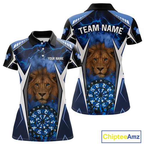 Blue Camo Dartboard Lion Dart Shirts For Women Custom Polo & Quarter Zip Team Darts Jerseys TDM3980