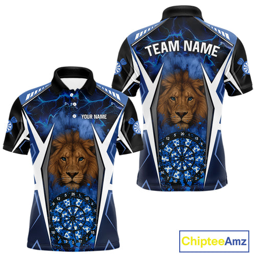 Blue Camo Dartboard Lion Dart Shirts For Men Custom Polo & Quarter Zip Team Darts Jerseys TDM3980