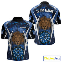 Load image into Gallery viewer, Blue Camo Dartboard Lion Dart Shirts For Men Custom Polo &amp; Quarter Zip Team Darts Jerseys TDM3980