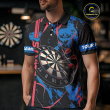 Load image into Gallery viewer, Custom Men&#39;s Dart Shirt - Grunge Blue And Red Dartboard Paint Splash Polo &amp; Quarter Zip Jersey TDM3981