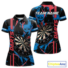 Load image into Gallery viewer, Custom Women&#39;s Dart Shirt - Grunge Blue And Red Dartboard Paint Splash Polo &amp; Quarter Zip Jersey TDM3981