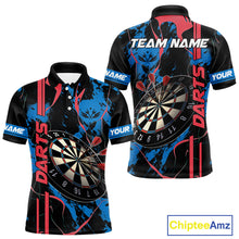 Load image into Gallery viewer, Custom Men&#39;s Dart Shirt - Grunge Blue And Red Dartboard Paint Splash Polo &amp; Quarter Zip Jersey TDM3981