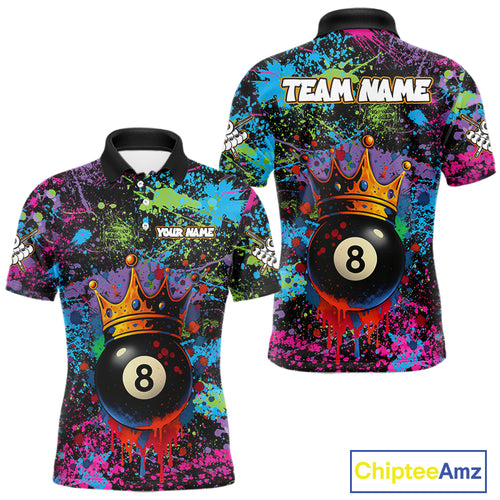Funny 8 Ball Crown Colorful Paint Splash Custom Billiard Shirt For Men, Billiard Team Jerseys TDM3982