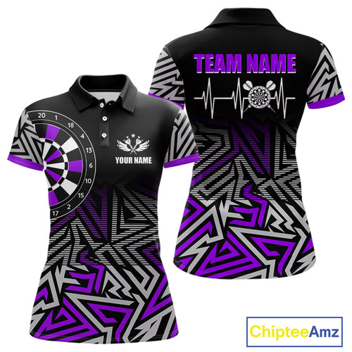 Personalized Darts Heartbeat Zig-Zag Pattern Custom Dart Shirts For Women, Dart Team Jersey|Purple TDM3983