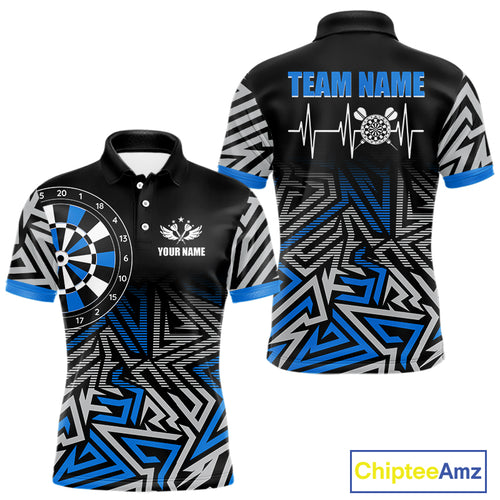 Personalized Darts Heartbeat Zig-Zag Pattern Custom Dart Shirts For Men, Dart Team Jersey|Blue TDM3984