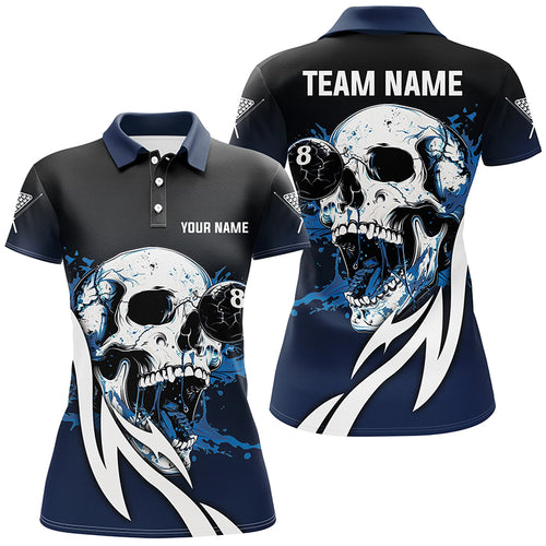 Funny Blue Billiard Skull 8 Ball Pool Custom Women Polo & Quarter-Zip Shirts, Billiard Team Jerseys TDM1805