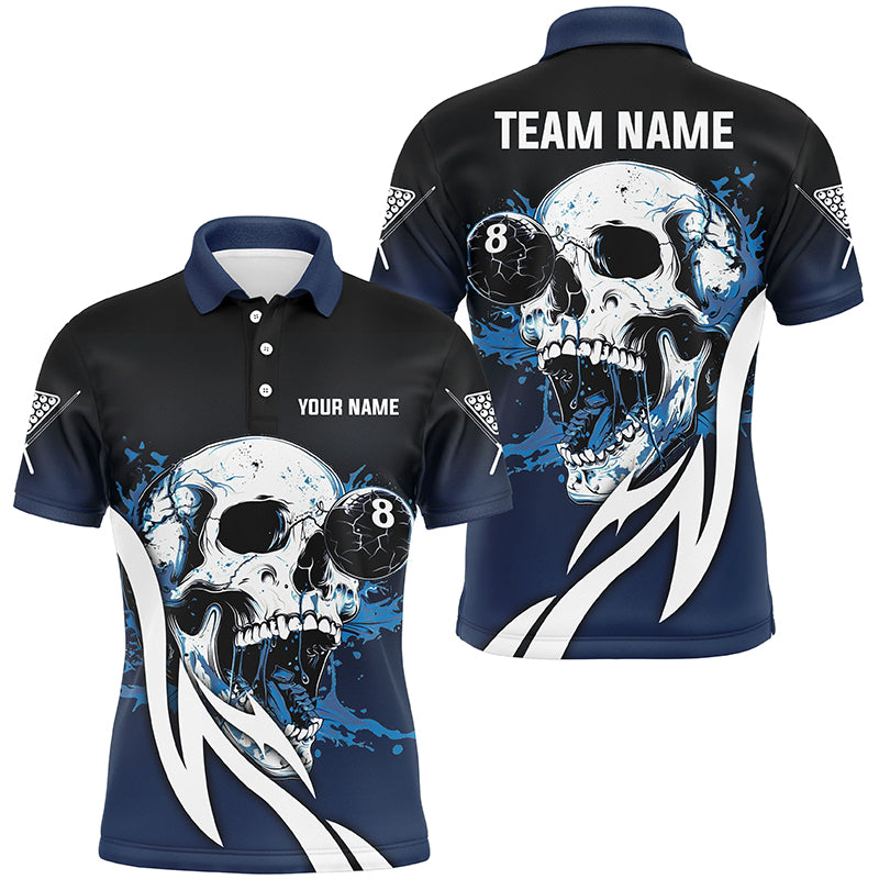 Funny Blue Billiard Skull 8 Ball Pool Custom Men Polo & Quarter-Zip Shirts, Billiard Team Jerseys TDM1805
