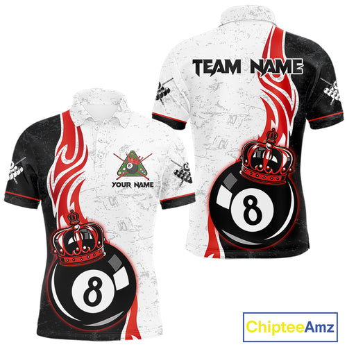 Personalized 8 Ball Pool Crown Billiard Shirt For Men Custom Pool Jersey Billiard Team Shirt |Red TDM4180