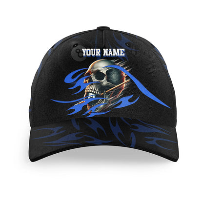 Funny Skull 8 Ball Pool Billiard Hats For Player Custom Adjustable 3D Billiard Baseball Caps |Blue TDM2005