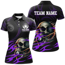 Load image into Gallery viewer, Funny Skull 8 Ball Pool Custom Women Billiard Polo &amp; Quarter-Zip Shirt, Purple Billiard 8 Ball Jersey TDM2006