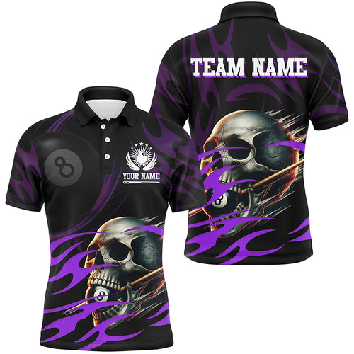 Funny Skull 8 Ball Pool Custom Men Billiard Polo & Quarter-Zip Shirt, Purple Billiard 8 Ball Jersey TDM2006