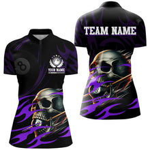 Load image into Gallery viewer, Funny Skull 8 Ball Pool Custom Women Billiard Polo &amp; Quarter-Zip Shirt, Purple Billiard 8 Ball Jersey TDM2006
