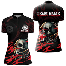 Load image into Gallery viewer, Funny Skull 8 Ball Pool Custom Women Billiard Polo &amp; Quarter-Zip Shirts, Billiard 8 Ball Jerseys |Red TDM2007