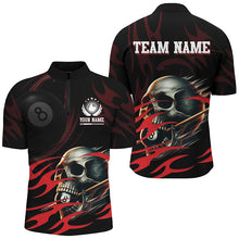 Load image into Gallery viewer, Funny Skull 8 Ball Pool Custom Men Billiard Polo &amp; Quarter-Zip Shirts, Billiard 8 Ball Jerseys |Red TDM2007