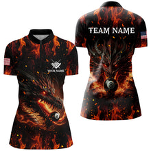 Load image into Gallery viewer, Personalized Dragon 8 Ball Pool Fire Flame Women Polo &amp; Quarter-Zip Shirts, Unique Billiard Attire TDM2008
