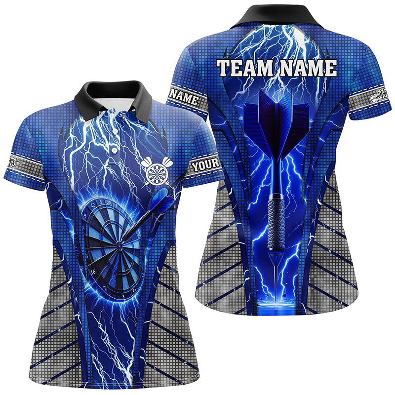 Personalized Blue Dartboard Thunder Lightning Darts Shirts For Women, Team League Darts Jerseys TDM2215