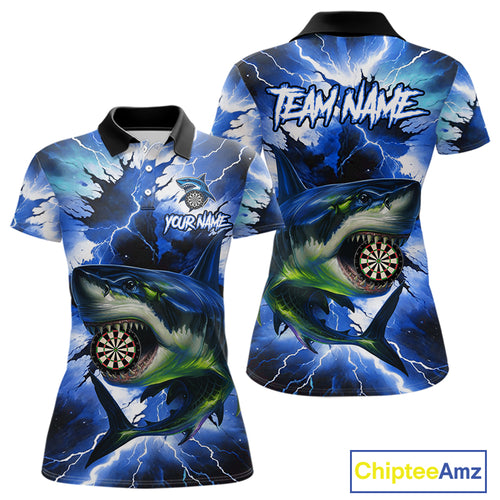 Thunder Lightning Storm Shark Darts Shirt For Women Custom Blue Darts Team Jersey Polo & Quarter Zip TDM4569