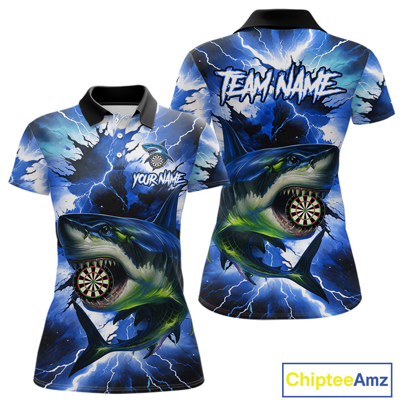 Thunder Lightning Storm Shark Darts Shirt For Women Custom Blue Darts Team Jersey Polo & Quarter Zip TDM4569