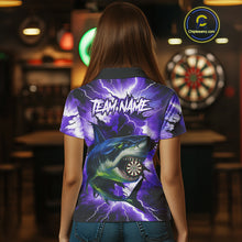 Load image into Gallery viewer, Thunder Lightning Storm Shark Darts Shirt For Women Custom Purple Darts Team Jersey Polo &amp; 1/4 Zip TDM4570
