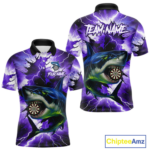 Thunder Lightning Storm Shark Darts Shirt For Men Custom Purple Darts Team Jersey Polo & 1/4 Zip TDM4570