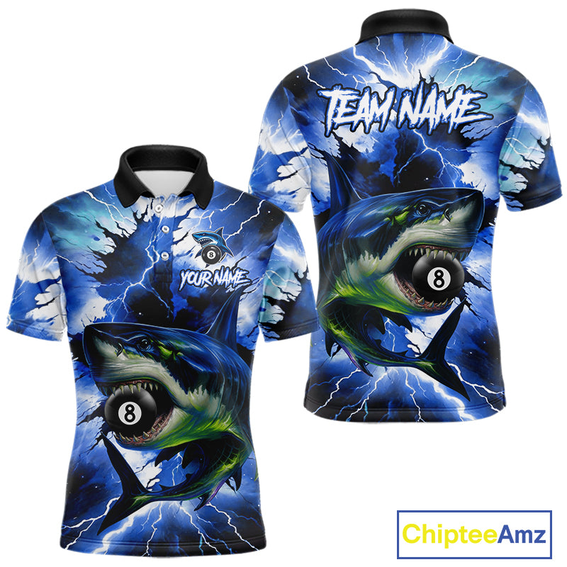 Thunder Lightning Storm Custom Shark Billiard Shirt For Men, 8 Ball Pool Billiard Team Jersey|Blue TDM4571