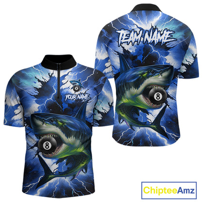 Thunder Lightning Storm Custom Shark Billiard Shirt For Men, 8 Ball Pool Billiard Team Jersey|Blue TDM4571
