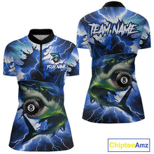 Load image into Gallery viewer, Thunder Lightning Storm Custom Shark Billiard Shirt For Women, 8 Ball Pool Billiard Team Jersey|Blue TDM4571