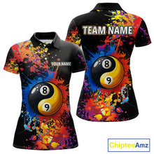 Load image into Gallery viewer, Colorful Billiard Jersey For Women Custom Funny Yin-Yang 8&amp;9 Ball Pool Team Shirts Polo &amp; 1/4 Zip TDM4574