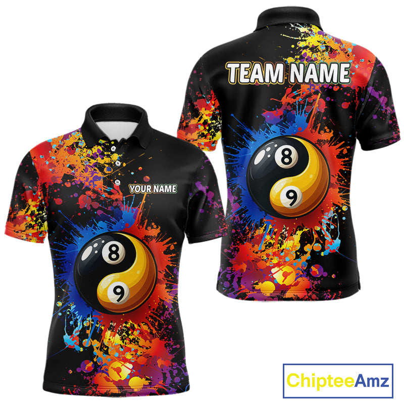 Colorful Billiard Jersey For Men Custom Funny Yin-Yang 8&9 Ball Pool Team Shirts Polo & 1/4 Zip TDM4574