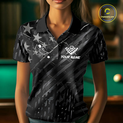 Black American Flag Skull 8 Ball Billiard Pool Shirts For Women Custom Billiard League Team Jersey TDM7227