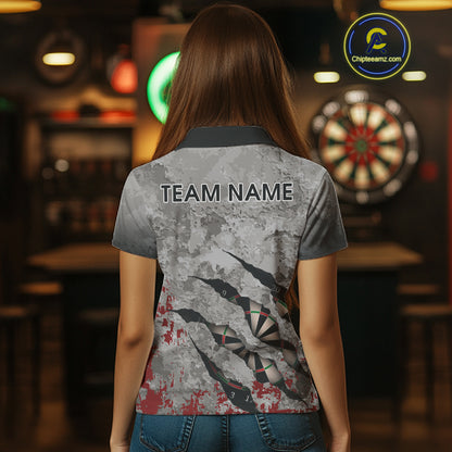 Custom Red And Grey Grunge Darts Shirt For Women, Personalized Darts Jersey Team Polo & 1/4 Zip TDM4995