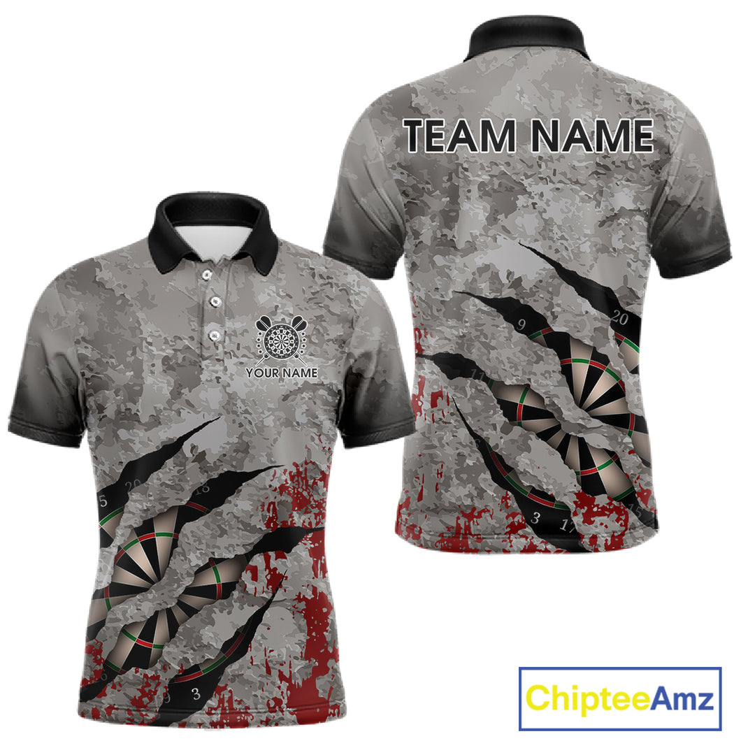 Custom Red And Grey Grunge Darts Shirt For Men, Personalized Darts Jersey Team Polo & 1/4 Zip TDM4995