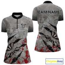 Load image into Gallery viewer, Custom Red And Grey Grunge Darts Shirt For Women, Personalized Darts Jersey Team Polo &amp; 1/4 Zip TDM4995